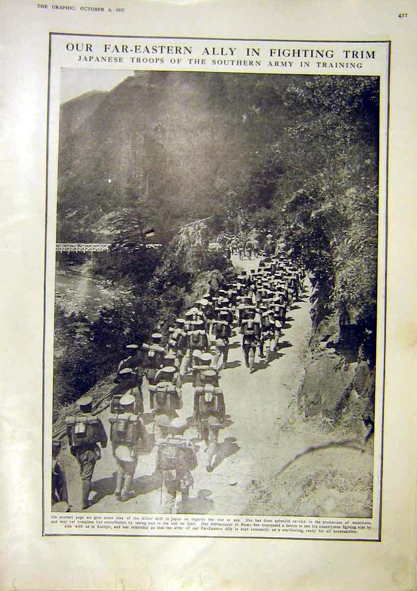 Original Old Vintage Print Japanese Troops Army Training Japan Ally 1917 20th