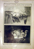 Original Old Antique Print Man Horse Dug-Out Sier Sketches Trench Card-Party