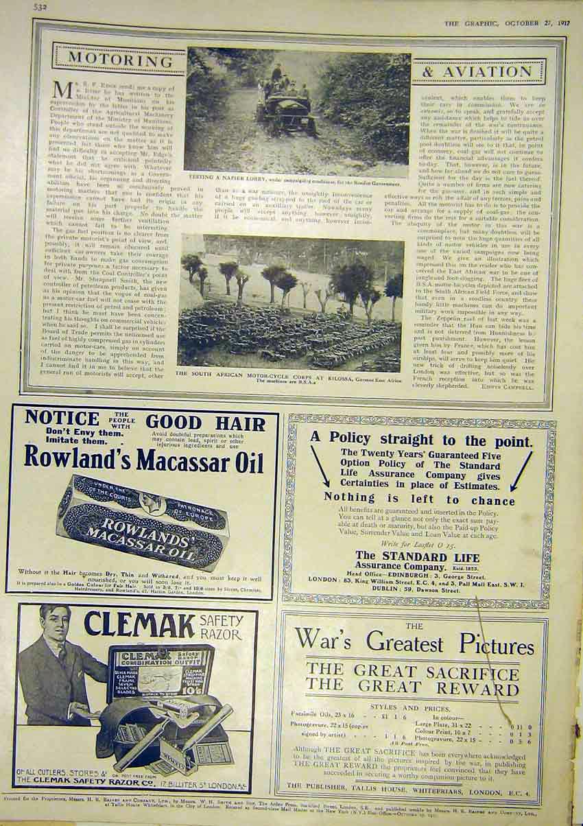 Old Vintage Print Motor Napier Lorry Motor-Cycle Corps Africa Advert 1917 20th