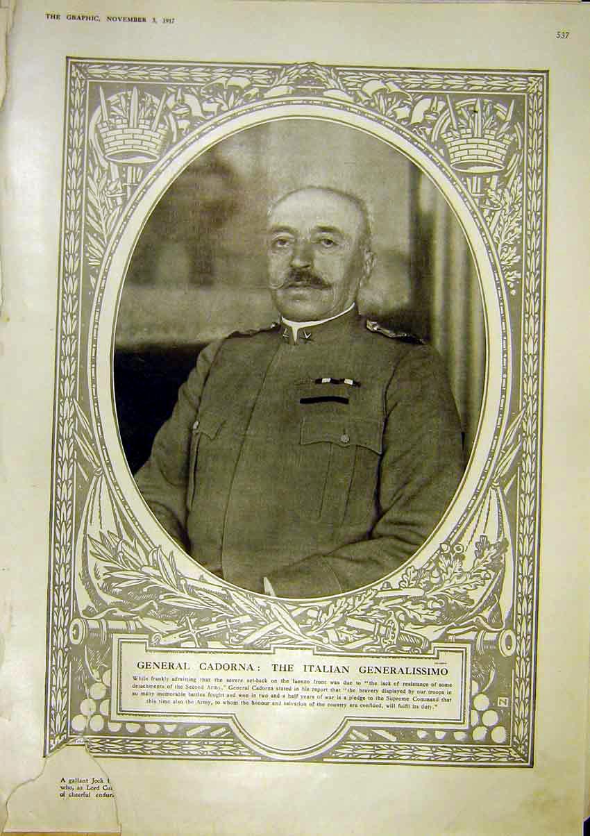 Original Old Vintage Print Portrait General Cadorna Italian Army 1917 20th