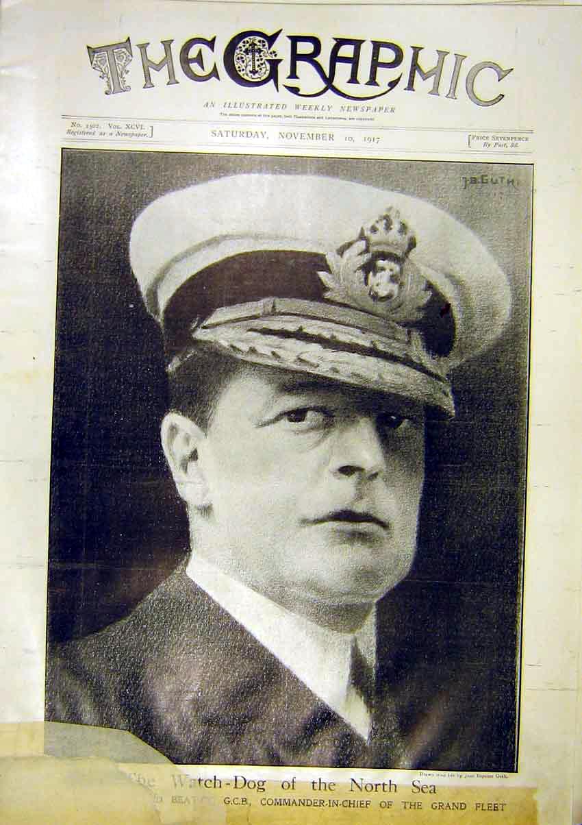 Original Old Vintage Print Commander-In-Chief Beatty Portrait Grand Fleet 1917