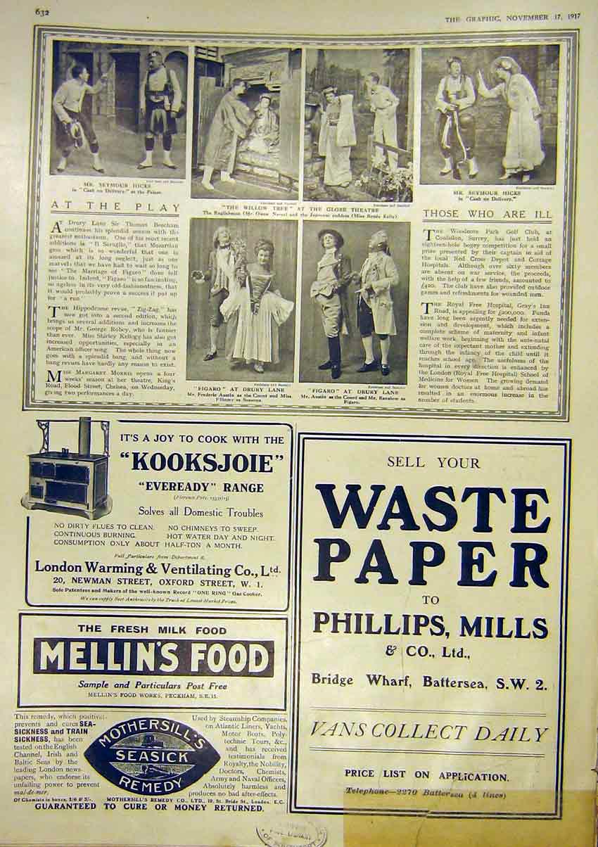 Original Old Antique Print Theatre Hicks Globe Drury Lane London Warming Heating