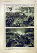 Old Vintage Print Britain France Troops British French Flanders War 1917 20th