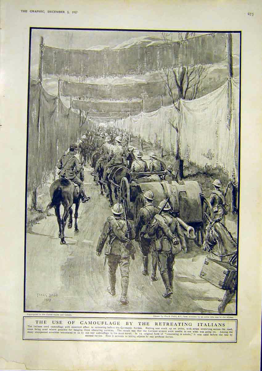 Original Old Vintage Print Camouflage Italians Tank Flanders Stern Bullets 1917