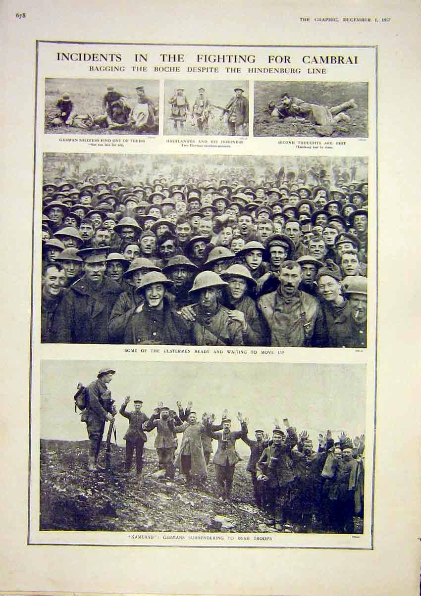 Original Old Vintage Print Cambrai Boche Hindenburg Troops Motor Cavalry 1917