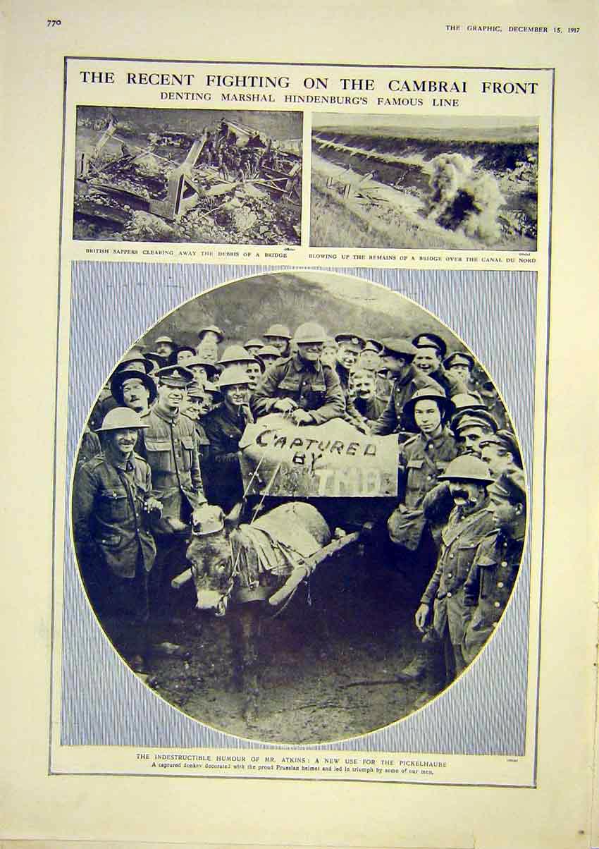 Original Old Antique Print Atkins Picklehaube Cambrai Hindenburg Submarine Navy