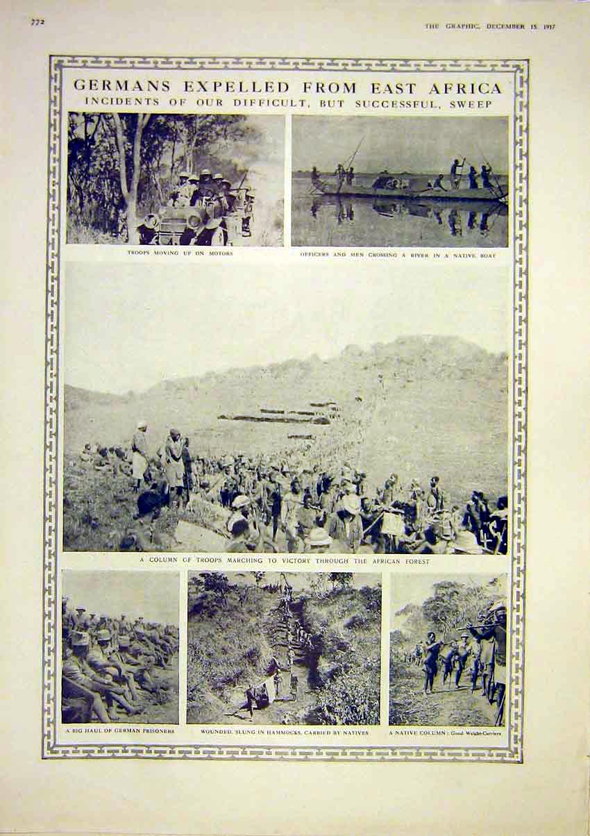 Original Old Vintage Print Germans Africa Troops Motor Tank Bullets 1917 20th