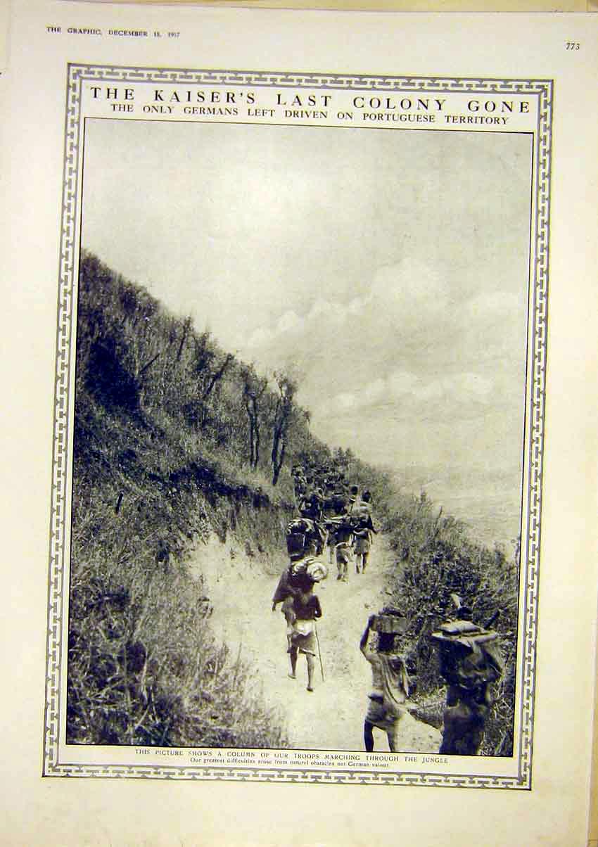 Original Old Vintage Print Kaiser Colony German Portugese British Troops 1917