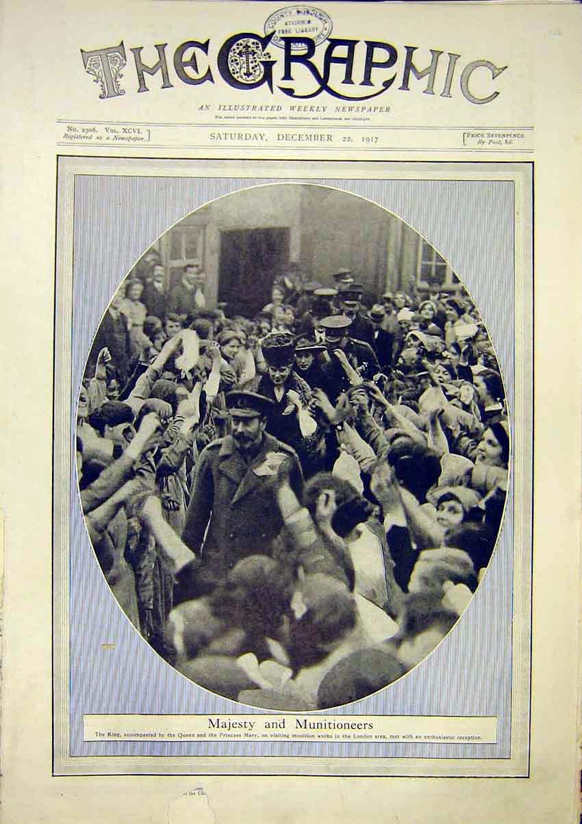 Original Old Vintage Print Majesty Mutineers King Queen Munition Works 1917 20th