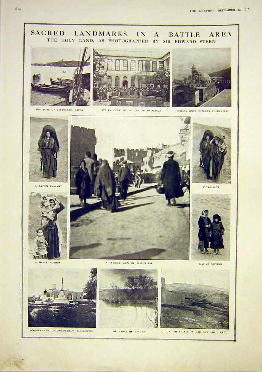Original Old Vintage Print Holy Land Jerusalem Damascus Yeomanry Gaza 1917 20th