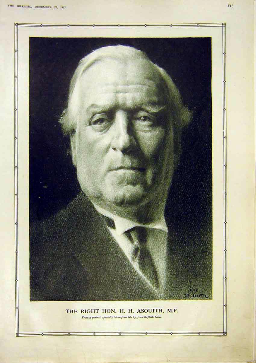 Original Old Vintage Print Portrait Asquith Mp Guth 1917 20th Century