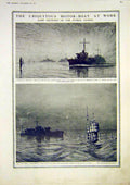 Original Old Vintage Print Motor-Boat Petrol Patrol U-Boat Ships Navy War 1917