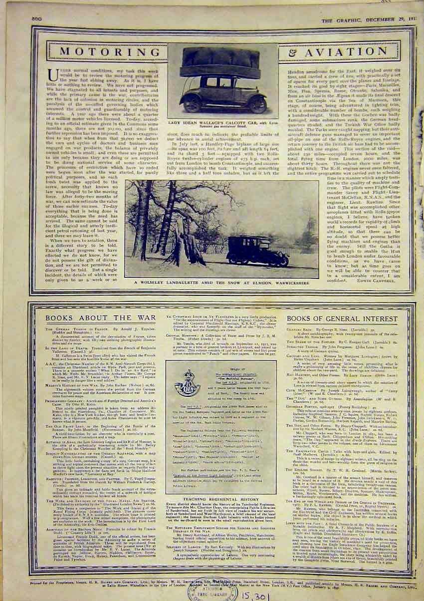 Old Antique Print Motor Car Calcott Lyon Spencer Gas Wolseley Landaulette