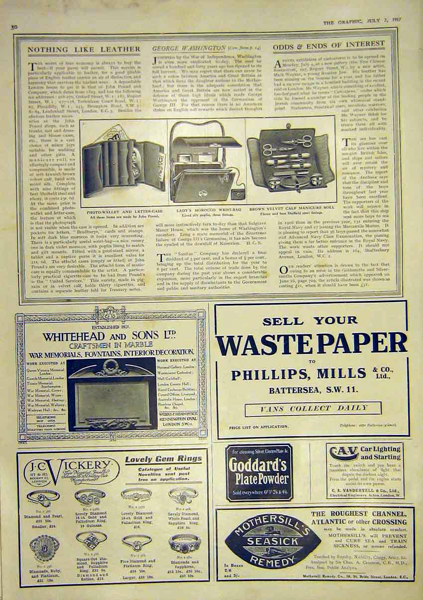Original Old Vintage Print Leather Wallet Letter-Case Bag Manicure Roll 1917