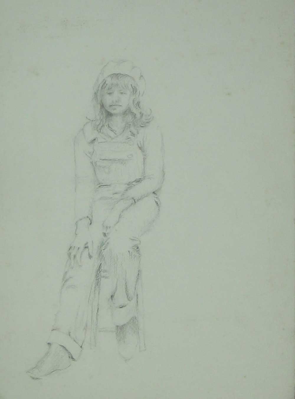 Original Old Vintage Print Young Girl Sitting Stool C1980 M Smart Sketch Camden