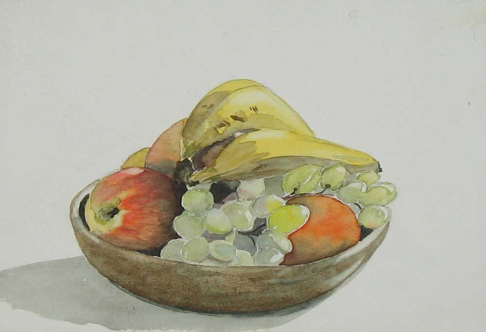 Original Old Vintage Print C1980 M Smart Water-Colour Fruit Bowl Grapes Apples