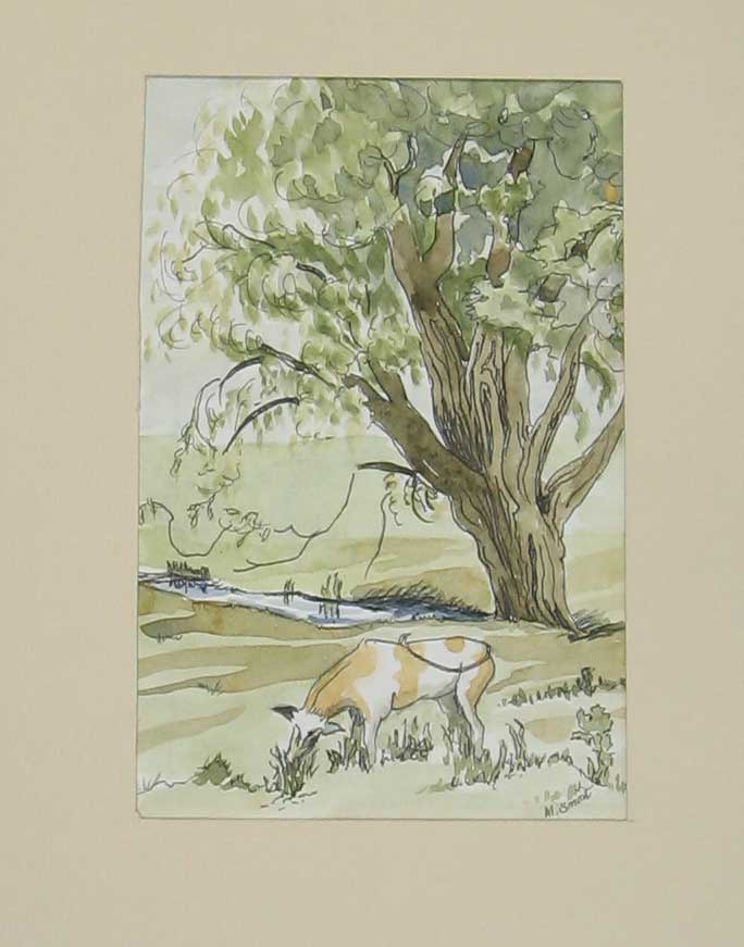Original Old Vintage Print C1980 M Smart Water-Colour Country Trees Cows Field