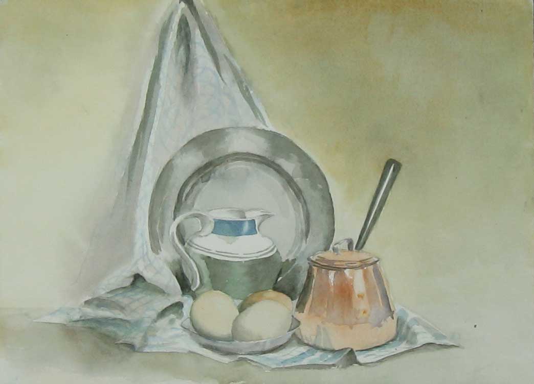 Old Vintage Print Kitchen Jug Plate Bread Art C1980 M Smart Water-Colour 20th