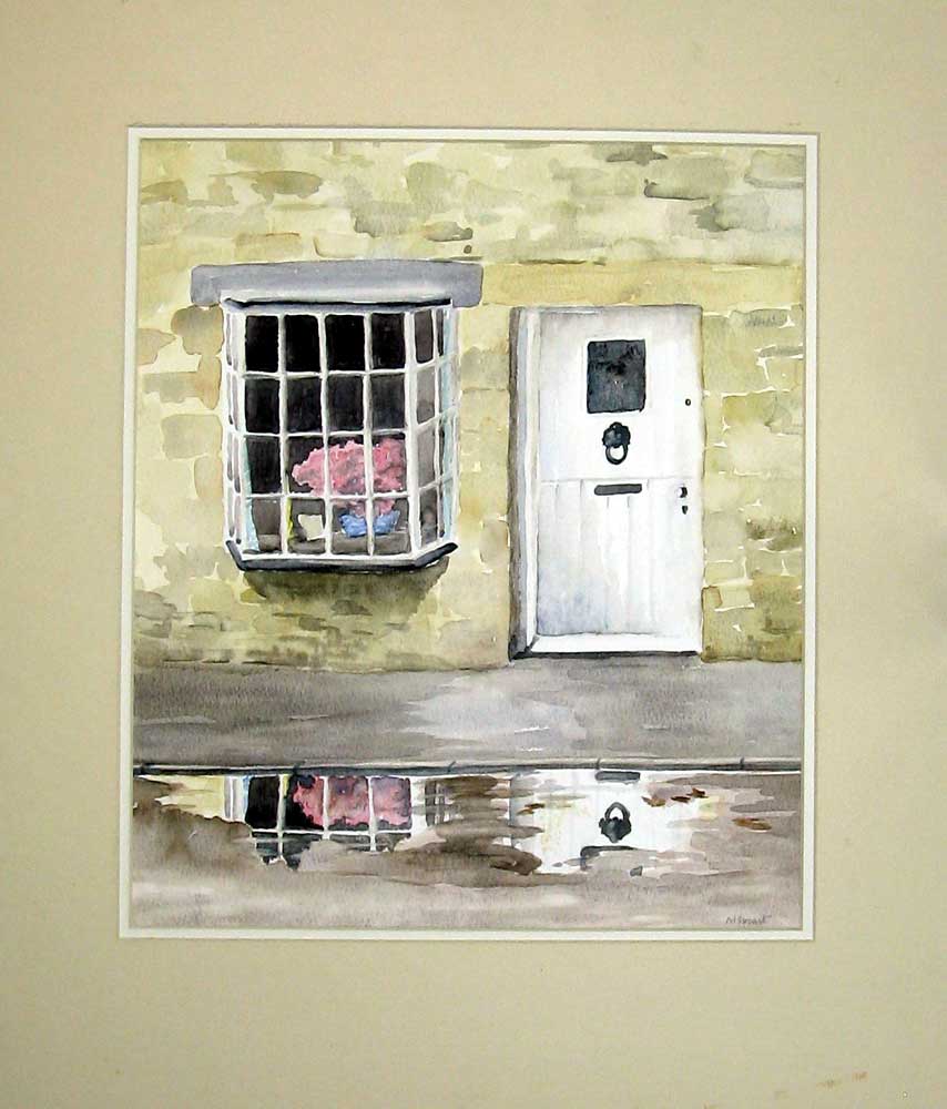 Original Old Vintage Print C1980 M Smart Water-Colour Cottage House Window Door