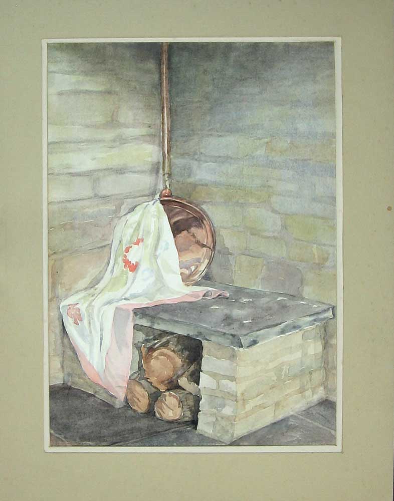 Original Old Vintage Print Fire Wood Pan Cloth Art C1980 M Smart Water-Colour