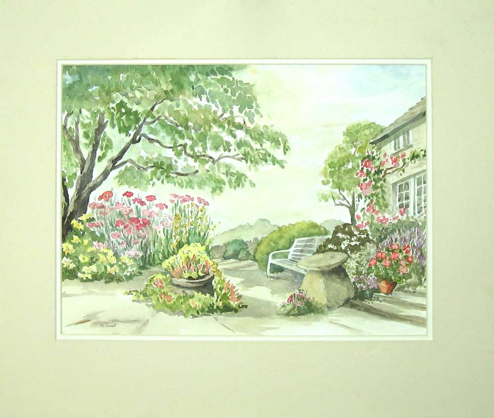 Original Old Vintage Print House Garden Flowers Bench C1980 M Smart Water-Colour