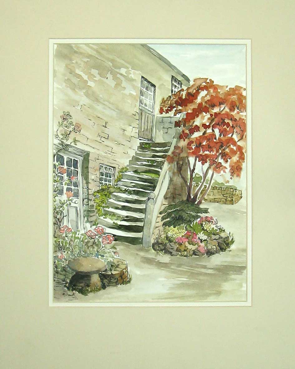Original Old Vintage Print House Trees Flowers Steps C1980 M Smart Water-Colour