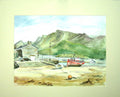 Original Old Vintage Print C1980 M Smart Water-Colour Beach Fishing Boats Hills