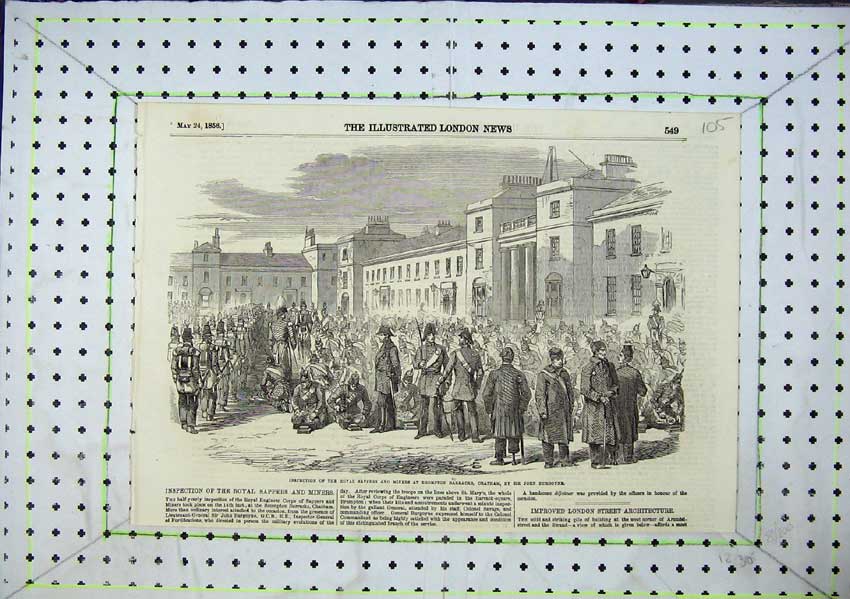 Old Antique Print Inspection Royal Sappers Miners Brompton Burgoyne 1856 19th