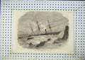 Original Old Antique Print Wreck Chilian Steamer Cazador Survivors Rocks 1856