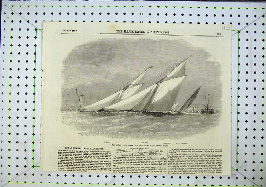 Old Antique Print Royal Thames Yacht Race Amazon Regent Chought Ship Boat