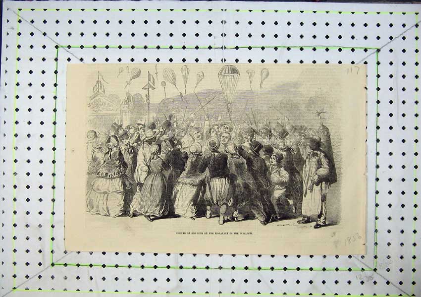 Original Old Antique Print Shower Bon Bons Esplanade Invalides 1856 Victorian