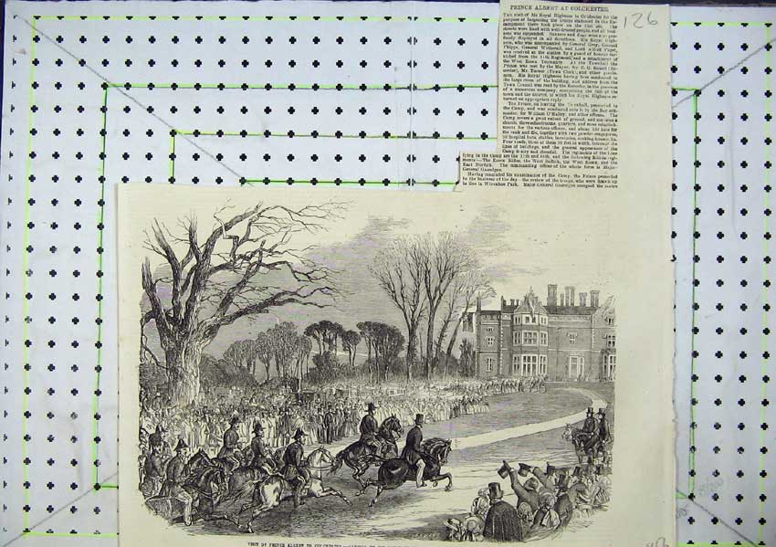 Original Old Antique Print Prince Albert Colchester Wavinhoe Park Horses 1856