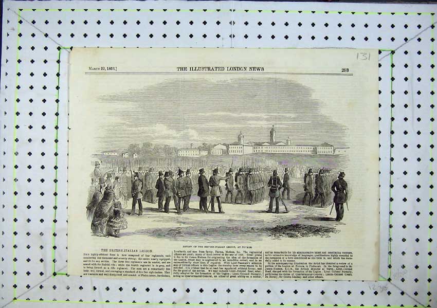 Original Old Antique Print British Italian Legion Men 1856 Novara Soliders 19th