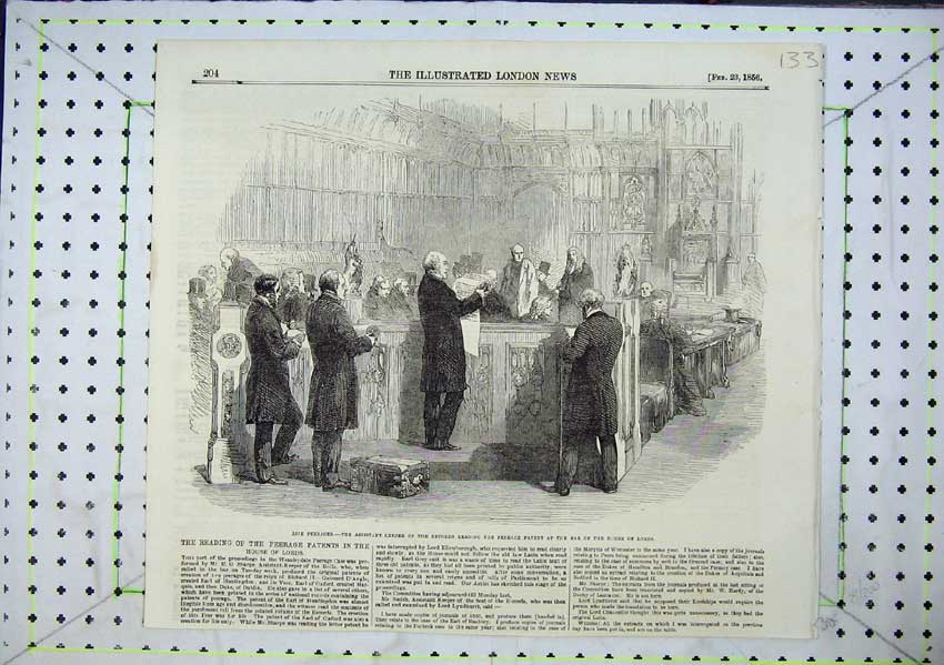 Original Old Antique Print Reading Life Peerages Keeper House Lords 1856 19th