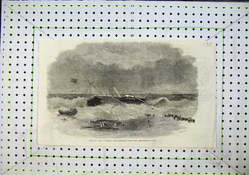 Original Old Antique Print *0161 Ship Wreck Polyphemus Hautsholmen Lighthouse
