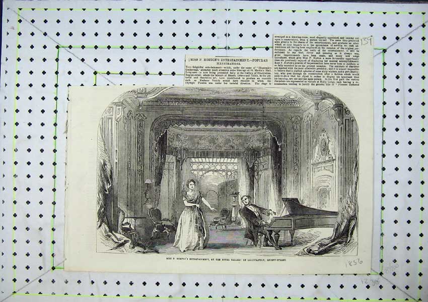 Old Antique Print Miss P Horton Entertainment Royal Gallery Regent 1856 19th