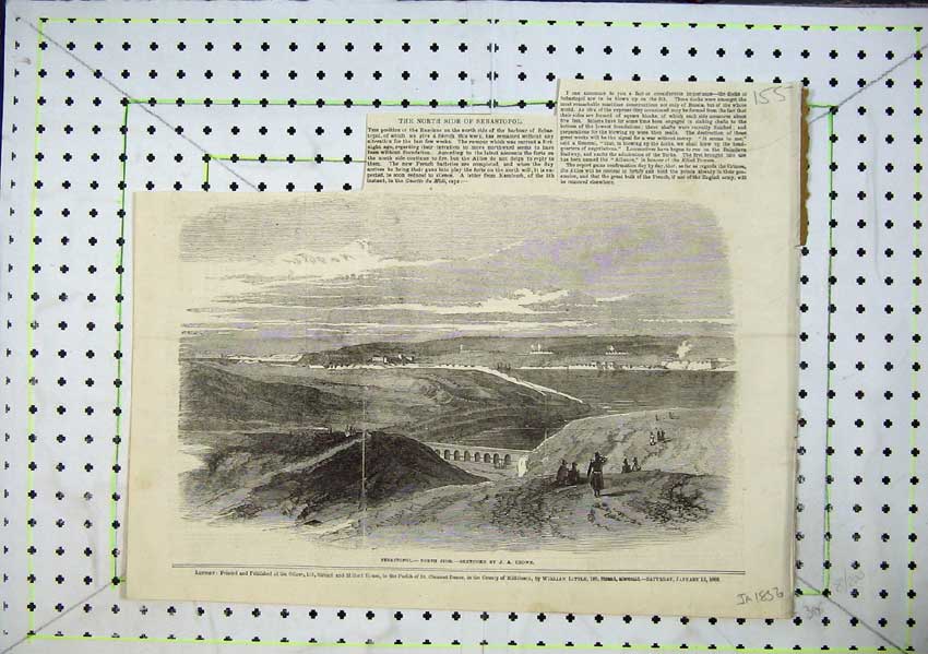 Original Old Antique Print Sebastopol North Side View Sea Bridge 1856 Victorian
