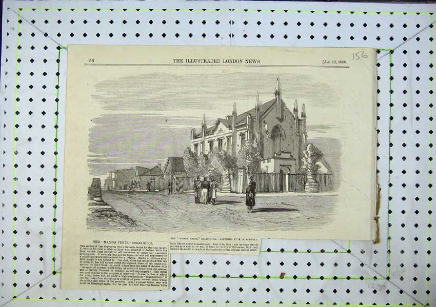 Original Old Antique Print Maison Verte Sebastopol Mansion Goodall 1856 19th