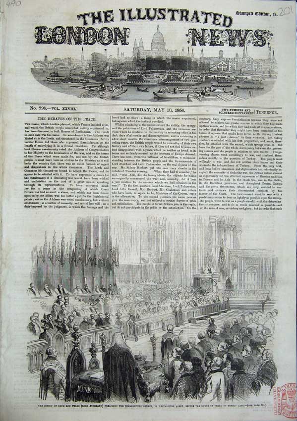 Original Old Antique Print Lord Auckland Thanksgiving Westminster Abbey 1856