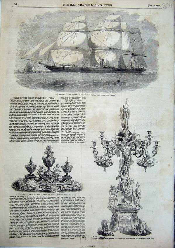 Original Old Antique Print King Siam Ink Stand 1856 Pera Ship Wilcox Anderson