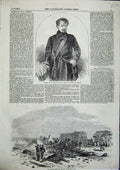 Original Old Antique Print General Colin Campbell Explosion Inkerman Mill 1856