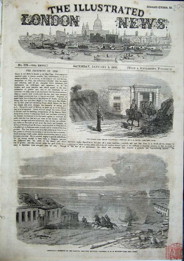 Original Old Antique Print Phoros Gate Port Nicholas Harbour Sebastopol 1856