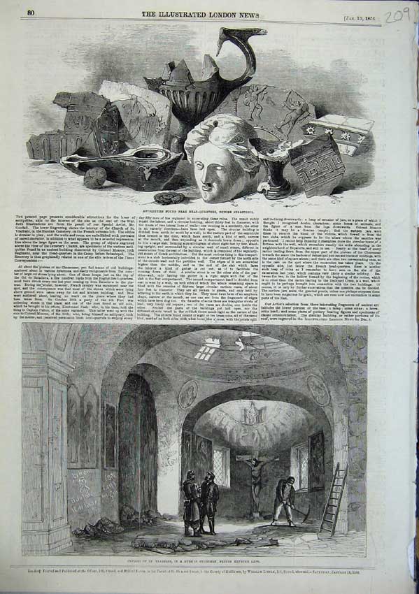 Original Old Antique Print Antiquities Sebastopol Vladimir Church Cemetery1856