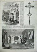 Original Old Antique Print Cafe Karasu Bazar Russian Cross Mirza Baidar 1856