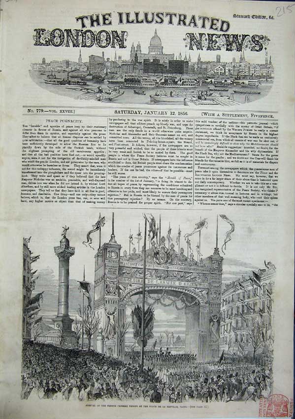 Old Antique Print Arrival French Troops Place De La Bastille Paris 1856 19th