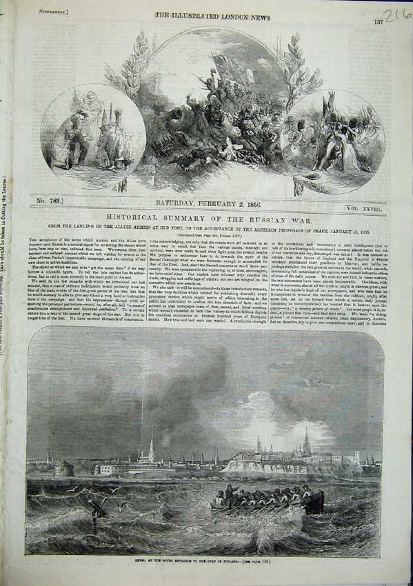 Original Old Antique Print 1856 Reval South Entrance The Gulf Finland Victorian
