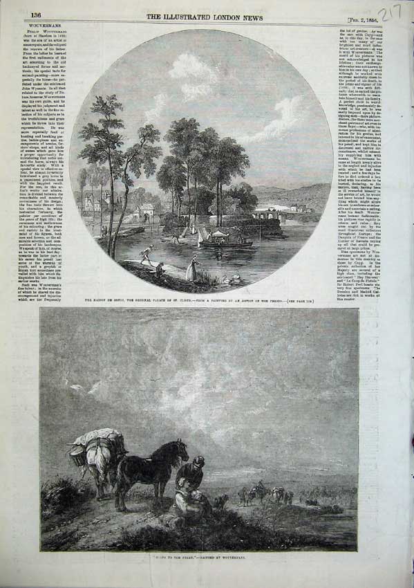 Original Old Antique Print Maison De Gondi Palace St Cloud Ferry Wouvermans Art