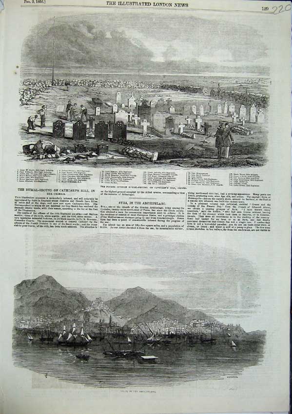 Original Old Antique Print Burial Ground Cathcarts Hill Syra Archipelago 1856