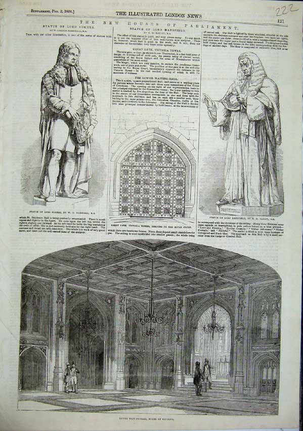 Original Old Antique Print Lord Somers Mansfield Waiting Hall Houses Parliament