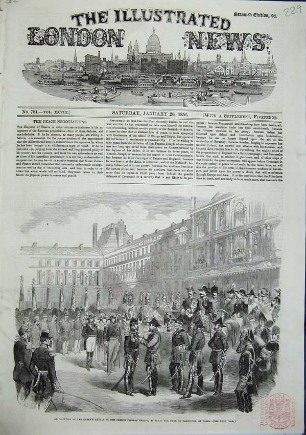 Original Old Antique Print Duke Cambridge Medal Ceremony Paris French Sier 1856